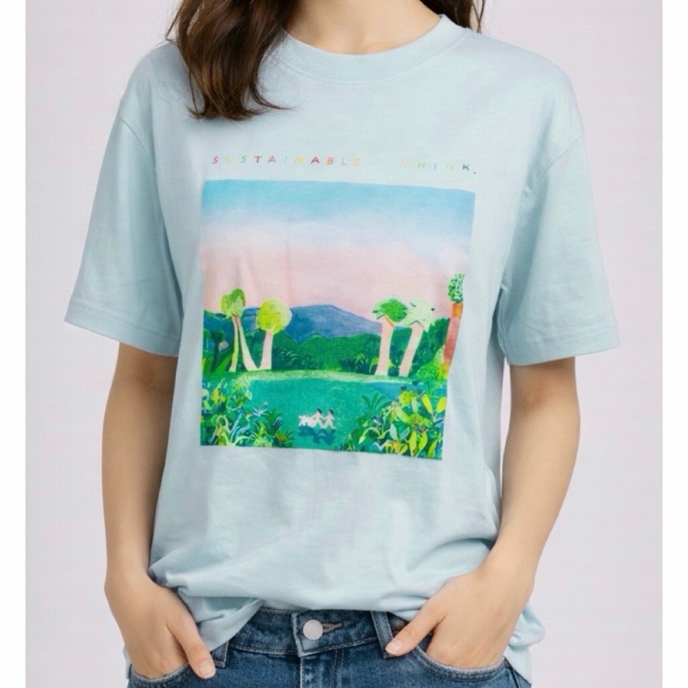 ORGABITS • Baby Blue “Sustainable Think” Artist Graphic Tee, S